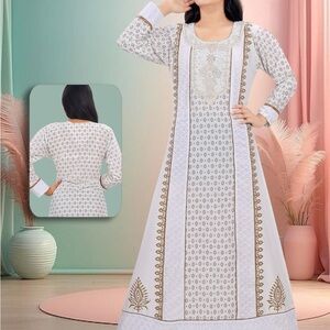 Elegant White and Gold Long Sleeve Dress